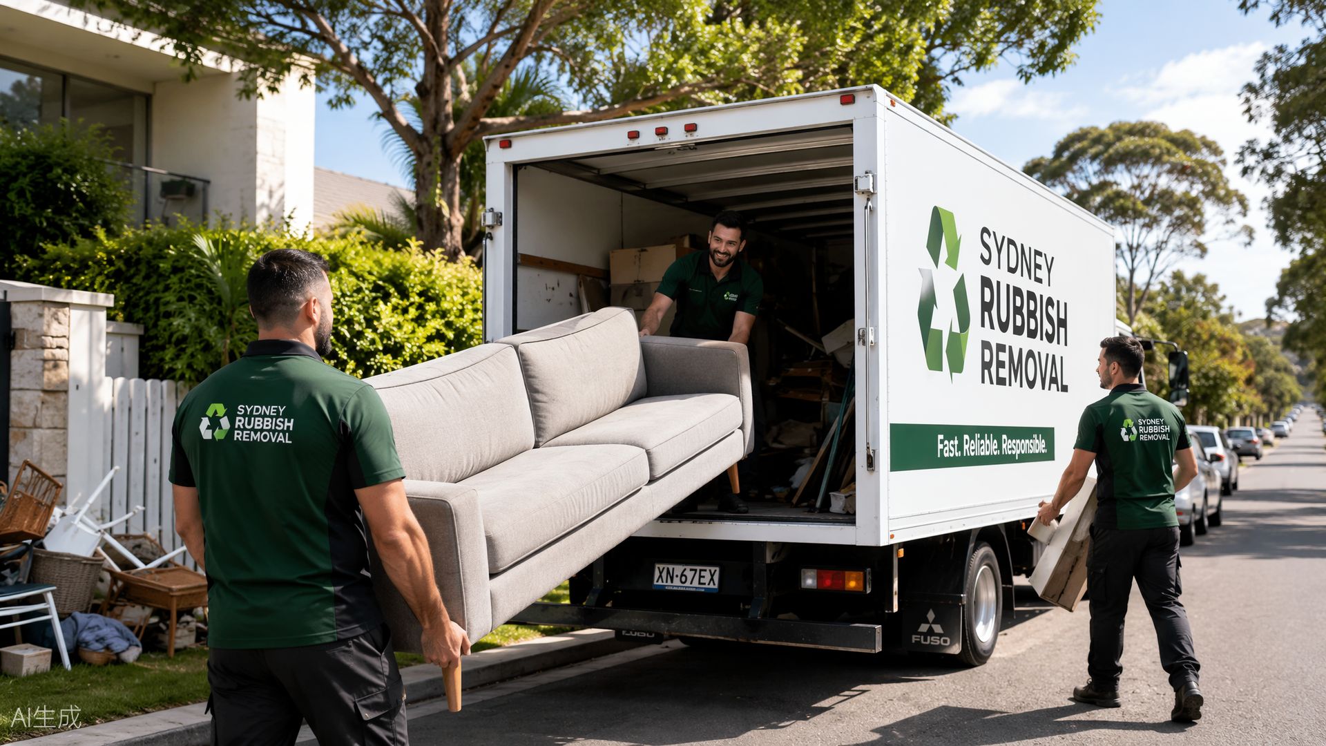 Rubbish removal team loading a truck